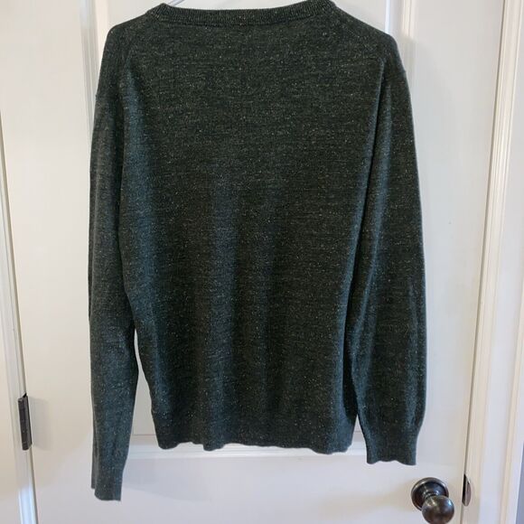 J Crew Henley Sweater Mens medium Heather Green Knit Long Sleeve Crew Neck - Picture 2 of 9
